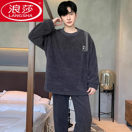 Langsha Pajamas Pajamas Winter Winter en terciopelo espesado en otoño e invierno Traje de terciopelo de coral para hombres Ropa para el hogar 967 L (Altura recomendada 170, peso 100 ~ 130 Jin [Jin iguala 0.5 kg]