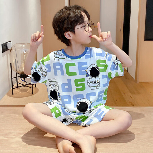 Pajama de verano modal de verano para niños delgados nuevos pantalones cortos de manga corta Conjunto de ropa para el aire de aire acondicionado para bebés de verano