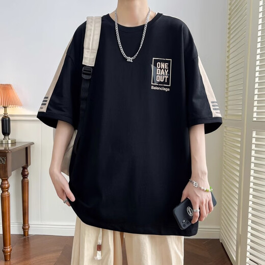 柏乐迪青少年12-15岁男孩短袖t恤13初高中学生潮流帅气夏装14大童上衣服 JT-693米色（单件短袖）高品质 160 M 80-100斤左右