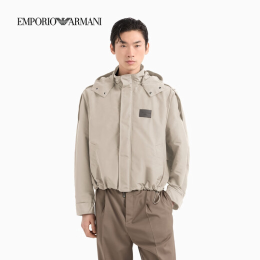 阿玛尼（ARMANI）25春夏男士可拆连帽立领短款夹克外套 U1098-曙光咖色 S 46 (：120-130斤)