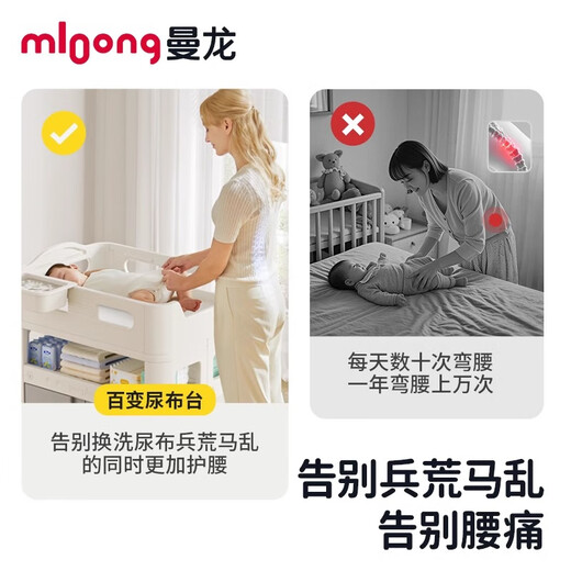 曼龙宝宝尿布台多功能洗澡一体护理台新生家用收纳可移动婴儿床 百变护理台-标准款-雪屿