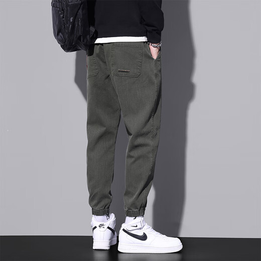 Jeanswest casual pants men's spring and autumn new trendy brand loose nine-point leggings sports pants overalls pants men 9859 military green 3XL (recommended 155-170 Jin Jin equals 0.5 kg)