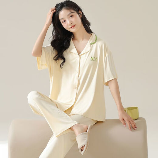 Kaizitu Modal women's pajamas and home clothes set comfortable short-sleeved trousers for outside wear 12109 [Soft Modal, breathable and comfortable] M [90-100Jin [Jin equals 0.5 kg]]