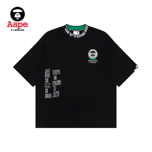 AAPE Spring, Herbst, Herbst, Winter, Sommer-Affenbrief besticktes Runde Halsschnur-Etikett trendy losen lässiger Kurzärmel-T-Shirt 1463xxm Bkx/Black M