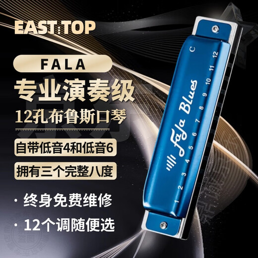 东方鼎12孔布鲁斯口琴全音阶低音46带FaLa初学者成人专业演奏琴无需压音 C调【树脂琴格】灰色