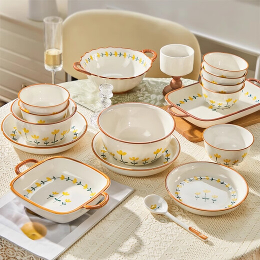 Persson ceramic tableware set for home simple underglaze color bowls and chopsticks set housewarming gift 42 Toushan chrysanthemum gift box