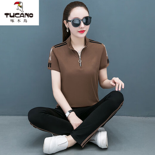 Woodpecker Sportswear Set para mujeres Summer 2025 NUEVA MANGA CORTA CORRIENTE CORPIA PURO SET DOS PIEZAS SET RED 9906 2XL recomendado 125-140Jin [Jin es igual a 0.5 kg]