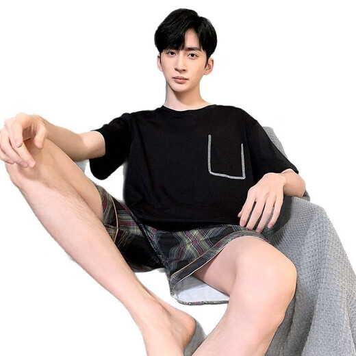 雅鹿睡衣男夏季短袖短裤棉质青少年初中学生套装男款家居服胖子4XL HDE9928 L