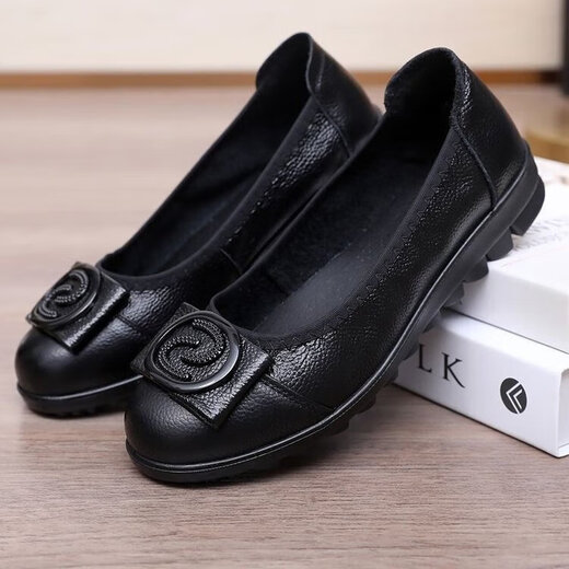
Spider King (SPIDER KING) Middle-aged and elderly real soft leather mothers' shoes for women beef tendon soft sole spring new style one-legged flat-sole small leather shoes beans shoes single shoes 829 black 35