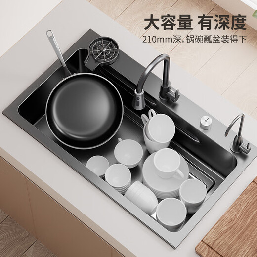 Jiumuwang Kitchen Xiaomi Mi Liter Gun Gray SUS304 Stainless Steel Sink Left and Left Large Single Sink Table Up and Lower Washing Basin Bowl Pool [Pumping and Pulling Deluxe Package Lower Water] Gun Gray 680x460mm