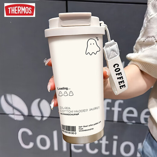 Thermos mignon fantôme thermos tasse de haute précision en acier inoxydable en acier inoxydable portable nouveau à double boisson café hommes et femmes paille d'eau bxab13794 fantôme + avec cerravo en céramique fond intérieur