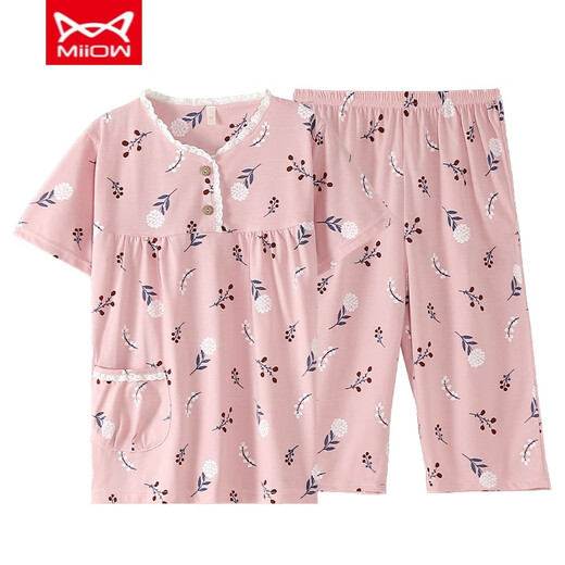 Catman miiow pyjamas d'été coton féminin pur coton court à manches courtes pantalons courts à manches courtes et mères âgées d'âge moyen et âgées du printemps et d'été de grande taille des vêtements de maison xin rose ym3937 l (recommandé 95-115 Jin [Jin est égal à 0,5 kg]))