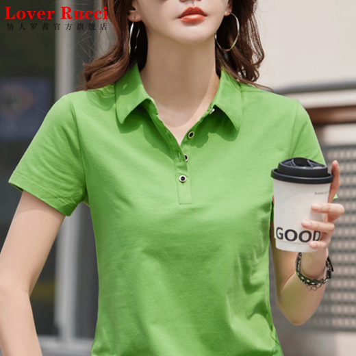 Liebhaber Rucci reines Baumwoll kurzärmeliges T-Shirt für Frauen-Polo-Shirt 2025 Sommer Neue Mode Casual Sports Top Lapel halbärmelte T-Shirt Purple 9853 Kurzarms Empfohlene 100 Jin [Jin gleich 0,5 kg] unter