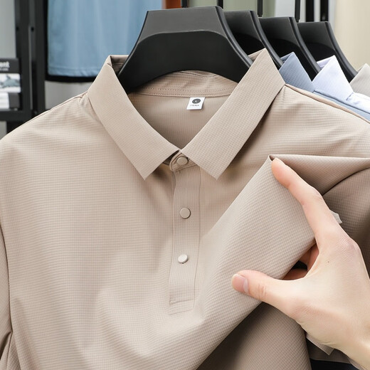 Peimeng summer seamless ice silk lapel shirt men's business casual short-sleeved shirt breathable youth men's trend BJ12357 light gray 3XL