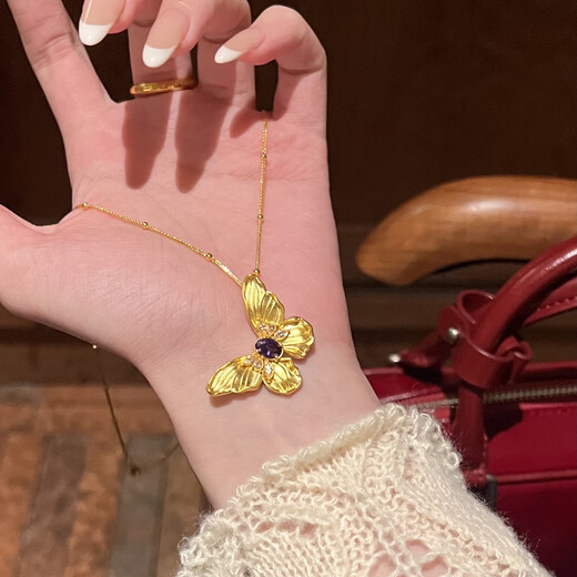 Shaoyu Smart Butterfly Pendant Female Princess on the Run Gold Necklace Moissanite 999 Pure Gold Chain Solid Gold Clavicle Necklace (Color Remarks) Pendant + Chopard Bead Chain 3.5g