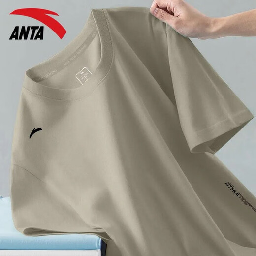 Anta ice silk quick-drying short-sleeved T-shirt for men 2025 autumn thin round neck loose breathable running body clothes sportswear [ice silk quick-drying-hem letters] B basic black XL /180