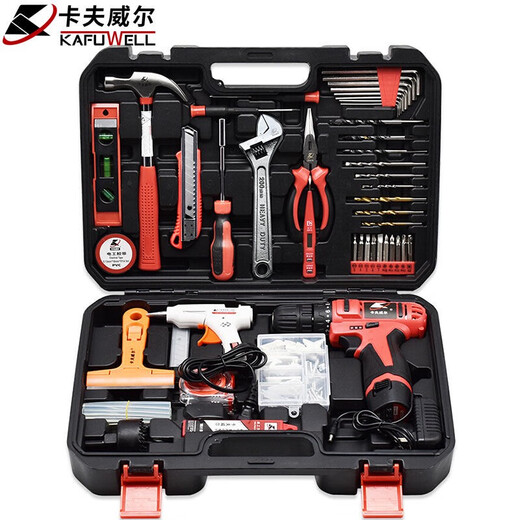 
Kraftwell 122-piece lithium-electric drill set daily household tool box hand drill tool set P3028A 109-piece 12V lithium-electric drill set invoice P2982A