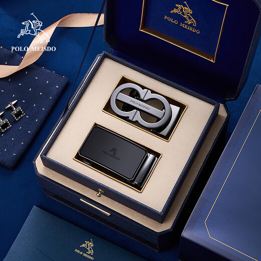 Paul mesid Herrengürtel echter Ledergürtel Herren High-End-Kuhläden Automatische Schnalle Belt Vatertagsgeschenk für Papa Praktische 600897+867 [Doppelschnalle Blue Wood Box] 120 cm andere Längenkontakt-Kundendienstnote
