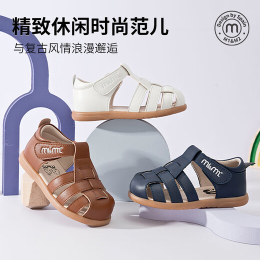 M1&M2 Spanish children's shoes children's sandals summer boys and girls breathable non-slip retro fashion comfortable casual Roman shoes white size 20 suitable for feet 12~12.5cm long