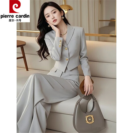 Pierre Cardin Suit Women's Spring and Autumn 2025 New Professional Commuting Fashion Two-piece Suit European Acetate Fashionable Western Suit Champagne Suit L Recommended 100-115 Jin Jin equals 0.5 kg