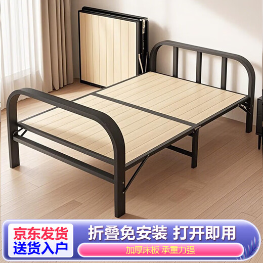 L&S折叠床单人家用办公室午休双人实木床板简易陪护床行军床铁艺床 BGC866【加固实木板】1.2*2米