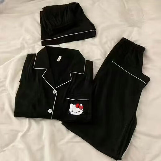 京濮飞HelloKitty棉纱布睡衣女款可爱三件套家居服 云朵棉-9902#星星KT猫三件套 L 【建议100-120斤】
