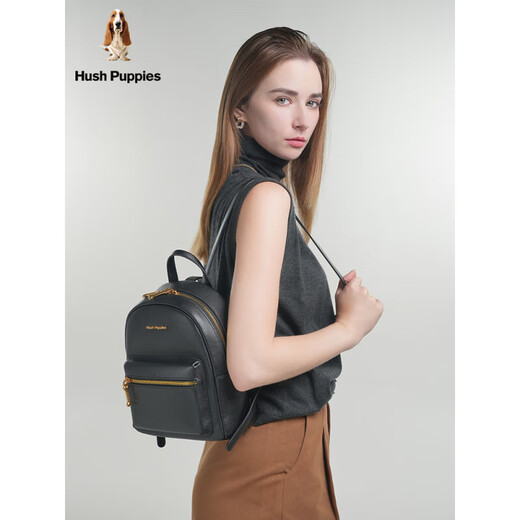 暇步士（Hush Puppies）女包2025新款大容量真皮双肩包女时尚休闲出游旅行包小背包官方正 黑色.