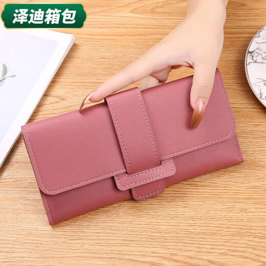 Yunluo's new Korean version solid color draw belt 3 fold women's wallet fashionable buckle student long coin wallet clutch card bag black