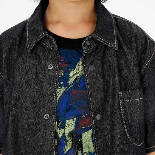 Jnby by JNBY Jiangnan Buyi children's clothing lapel denim shirt short-sleeved loose jacket summer boys and girls 1P4212600 991/denim navy 120 cm