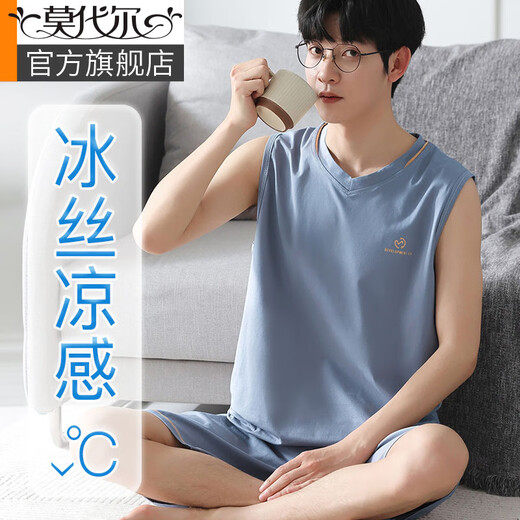 莫代尔背心睡衣男士夏季冰.丝无袖2024新款宽松薄款凉感家居服套装 12026夜空灰【冰感莫代尔】 L 120-140斤