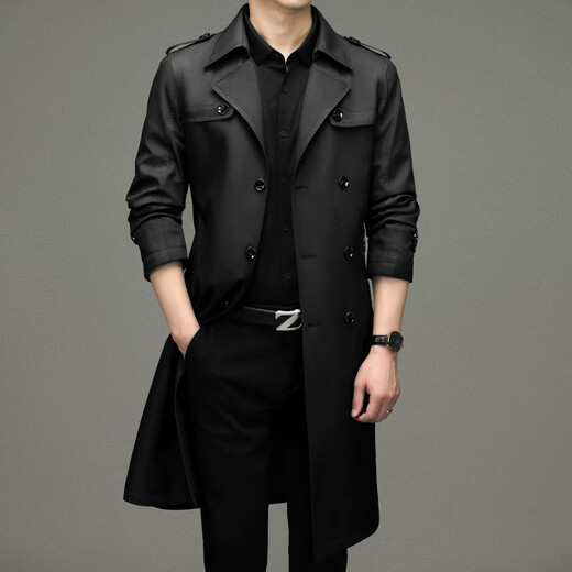 Lebinbo Men's Knee-Free Long Coat 2025 printemps Nouveau-vent moyen de vent et manteau d'automne confortable masculin cachant le bleu M / 170