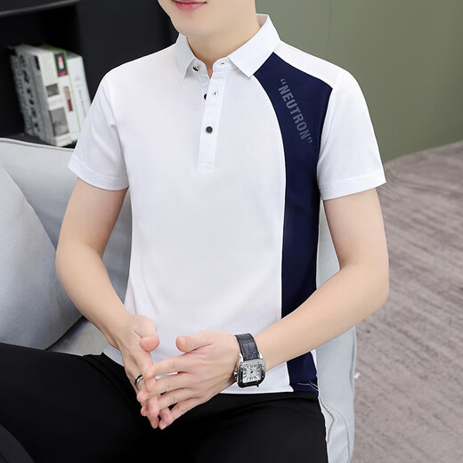 细熙无锡瑞升纺织服饰T恤夏季拼色Polo男士短袖t恤翻领新款冰丝 杏色Q733翻领短袖 2XL