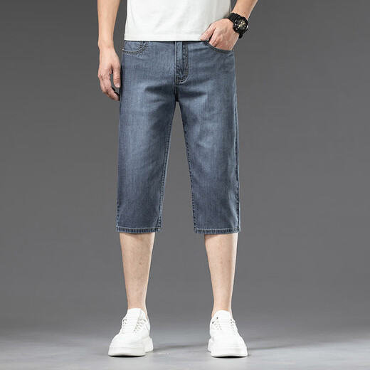 
Woodpecker summer thin Tennis Cropped Denim Shorts Men's Loose Straight Casual and All-match Mid-Pants 2025 New Men's Pants 757# Ice Gray Blue + Ice Gray Blue 38