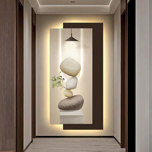 Фэнтезийный современный свет, роскошная прихожая, декоративная роспись, простой смысл, светодиодный светильник, вход в дверь, подвесная картина, 2025, новая фреска T12347, 100 * 200 см, внешний аккумулятор, модель дистанционного управления, УФ, тонкая резьба +