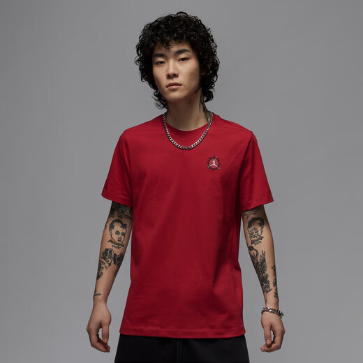 Nike (Nike) Jordan Jordan Jordan Camiseta de algodón puro de algodón Pure Summer Summer NUEVO COTHER IB7529 687 Fitness Red/Black M