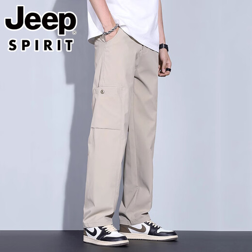 JEEPSPIRIT冰丝休闲裤男士2025夏季薄款阔腿男裤宽松直筒新款运动长裤子男款 6636黑色 M