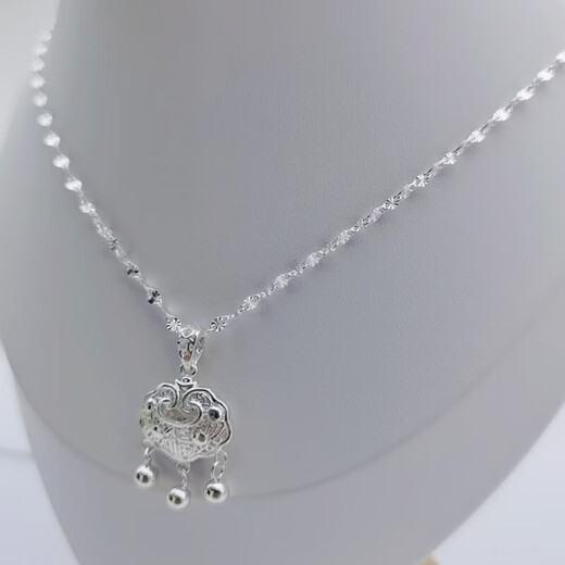 Lingmeng pure silver 9999 snowflake chain sterling silver necklace, versatile and fashionable gift, pure silver brushed lock pendant, safe pure silver 9999 snowflake chain sterling silver necklace, versatile and fashionable