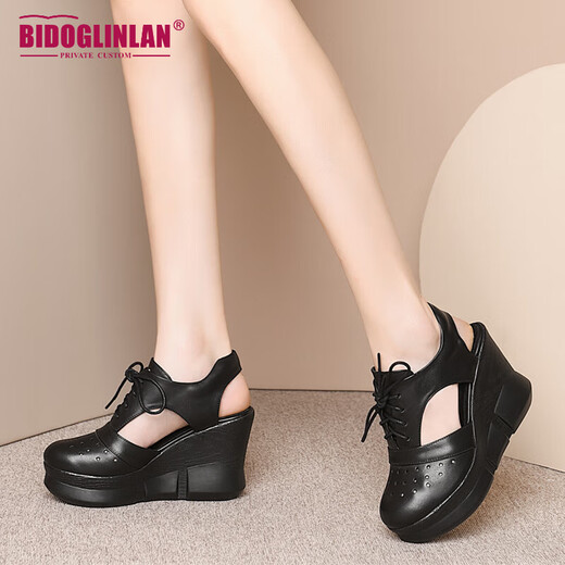 Grinland Brand Keilsandalen für Mädchen Leder 10 cm dicker Sohle erhöhter Zehen Hohlhoch -Hochheel -Sandalen Sommer Weiß 35