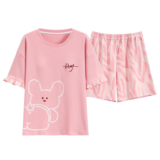 兮众女士短袖睡衣套装夏季夏天薄款大码家居服可外穿休闲春夏棉卡通 GXT6636 M (建议75-95斤)