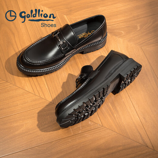 Goldlion Men's Shoes Loafers Fashion Personalized Leather Shoes Comfortable Set-Toe Business Casual Shoes G550330512AAA Black 40