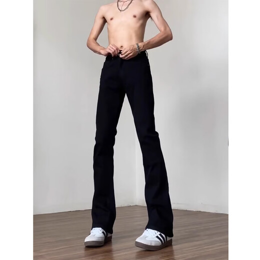 Poum American High Street Micro Flare Jeans Herren Frühling 2025 Sommer Trendy Lose gerade Hosen Männer Black Casual Hosen Männer DFFS-701 Black M (Empfohlen 95-110Jin [Jin gleich 0,5 kg])