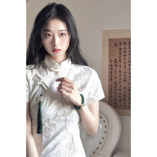 HUALIN FASHION改良旗袍夏季少女气质白色连衣裙国风日常 831花色 M
