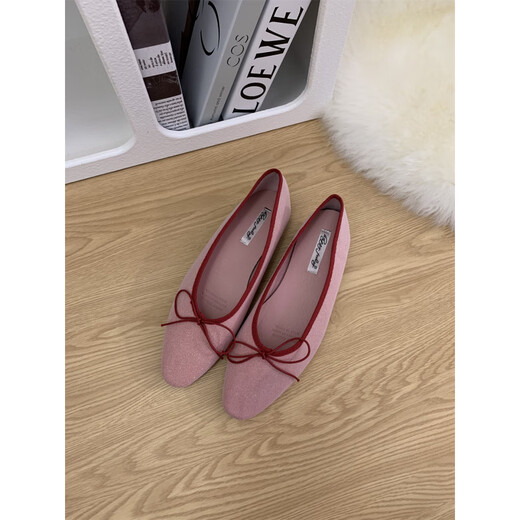S.Sofea Red French Bow Flat Sohle einzelne Schuhe für die Sommerweiche Sohle Ballettschuhe J683-11 Wildleder Flachsohle ist kleiner in Größe rot 38