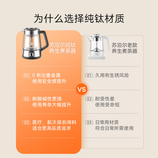 SUPOR tea kettle health kettle electric kettle tea kettle aerospace grade pure titanium high temperature extraction automatic temperature control insulation steam spray tea kettle office home SW-10C21