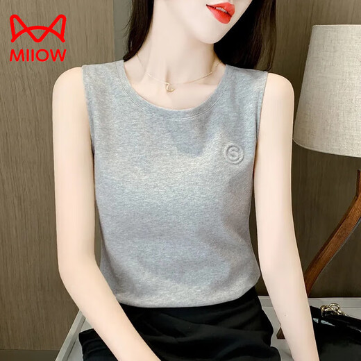 Catman (MiiOW) suspender vest for women in summer new Korean style embroidered white large size loose versatile sleeveless bottoming T-shirt for women white + white [two-piece] M