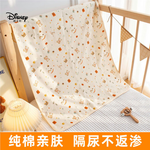 迪士尼（Disney）纯棉纱布新生婴儿隔尿垫防水可洗床垫宝宝尿布垫大尺寸月经姨妈垫 橘子熊 50x70cm