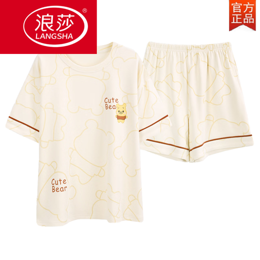 浪莎（LangSha）2025睡衣女夏季纯棉短袖短裤薄款夏天可爱甜美可外穿家居服套装 YX-7512 9855 M 【建议80-100斤穿】