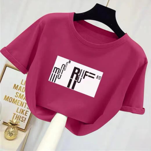 紫昕月【9896人收藏】网红恤女2024夏季新款短袖女大码上衣洋气百搭宽松 R玫红色 M