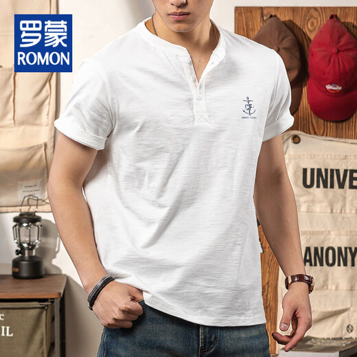 Lomon Sommer reines Baumwollbambus Gelenktwäsche Henry Hals T-Shirt Männer weiße Schulter Kurzarm 2025 Textur atmungsaktiv