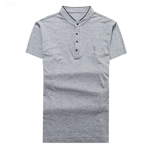 Playboy brand pure cotton stand collar summer short-sleeved T-shirt for men Korean style slim fit trendy solid color casual half-sleeved casual T-shirt 8809 black [short] L 17084A Recommended 120-140Jin [Jin equals 0.5 kg]